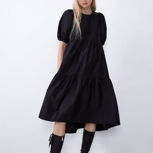 NWT Zara Asymmetric Poplin Dress in Black Size Medium